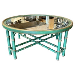 Vintage Italian Painted Bamboo Form Coffee Table with Mirrored Top