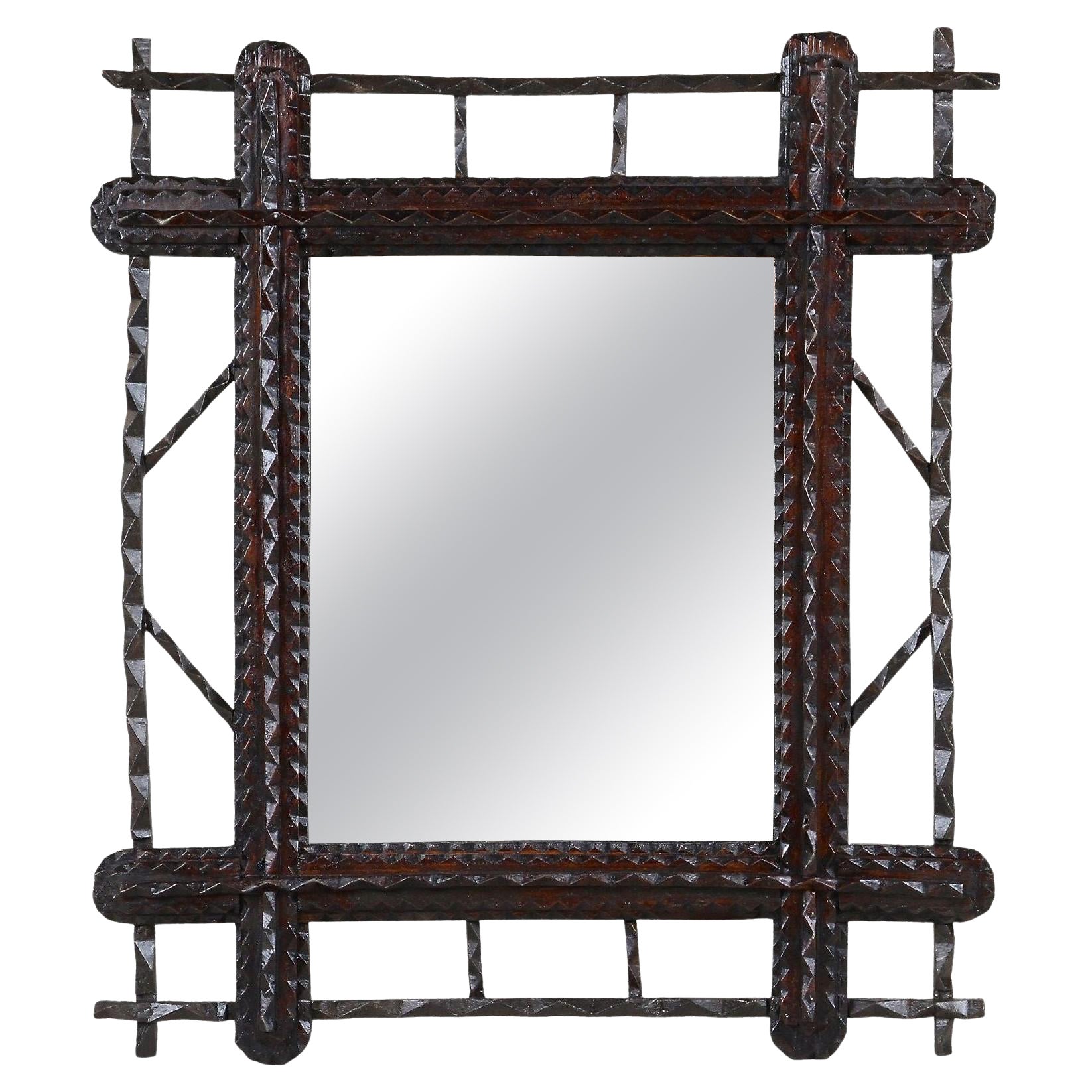 19th Century Tramp Art Wall Mirror, Austria circa 1860 For Sale