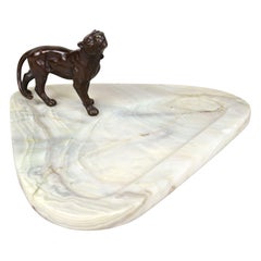 Art Nouveau Marble Business Card Holder With Vienna Bronze Panther, Austria 1910