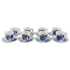 Vintage Eight Royal Copenhagen Blue Flower Curved Espresso Cups with Saucers