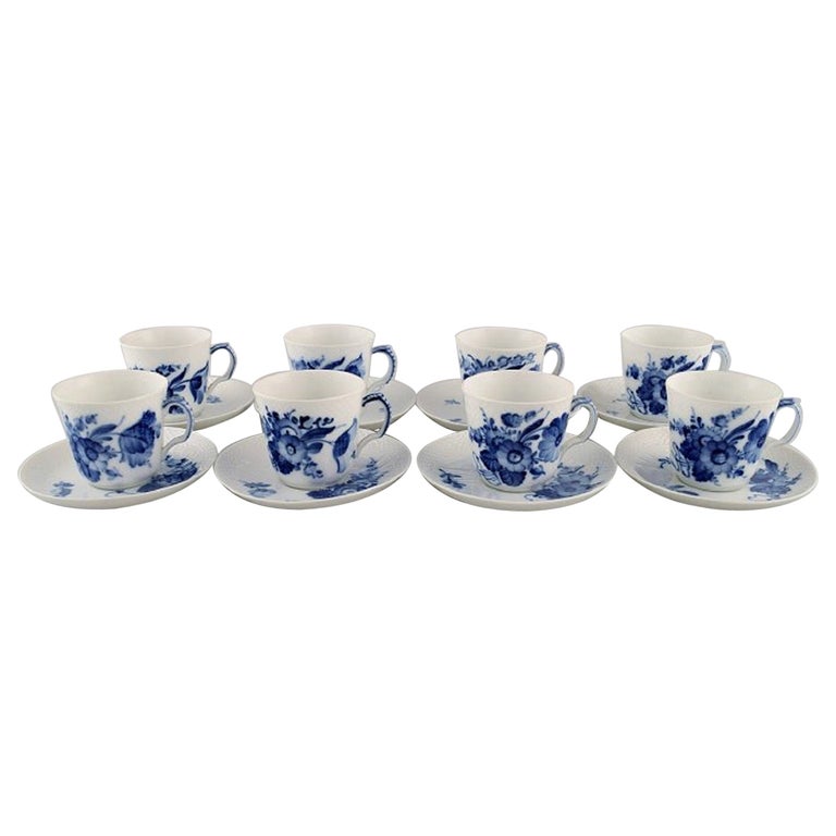 Eight Royal Copenhagen Blue Flower Curved Espresso Cups with Saucers For  Sale at 1stDibs
