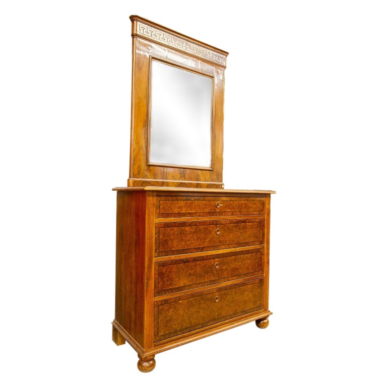 Small Danish Chest of Drawers with Mirror For Sale