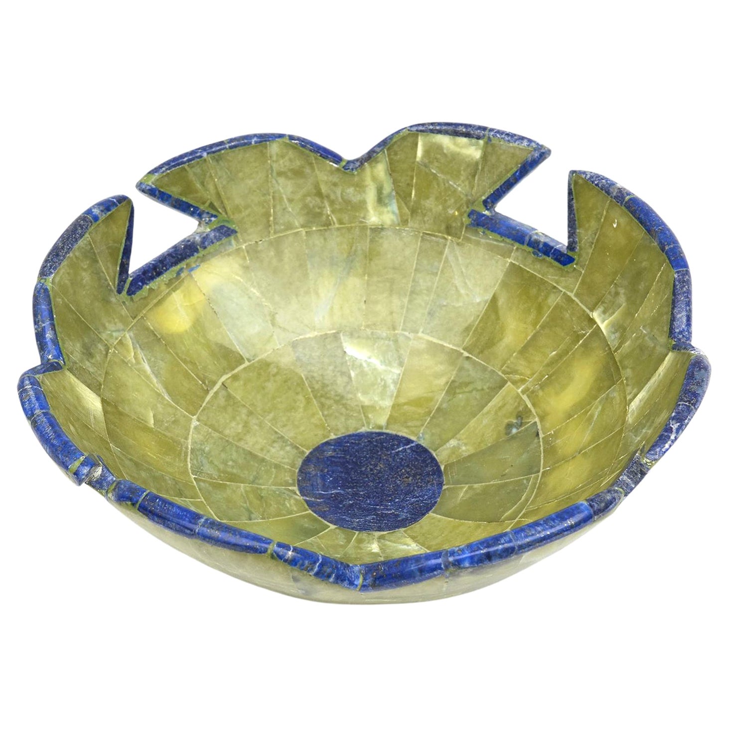 Green Stone and Lapis Lazuli Bowl Barware Vintage For Sale