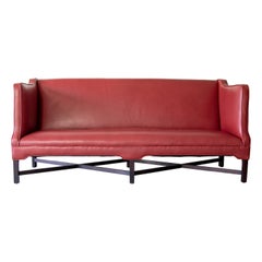 Kaare Klint Model 4118 Style Box Sofa in Burgundy Leather Made in USA 2010s