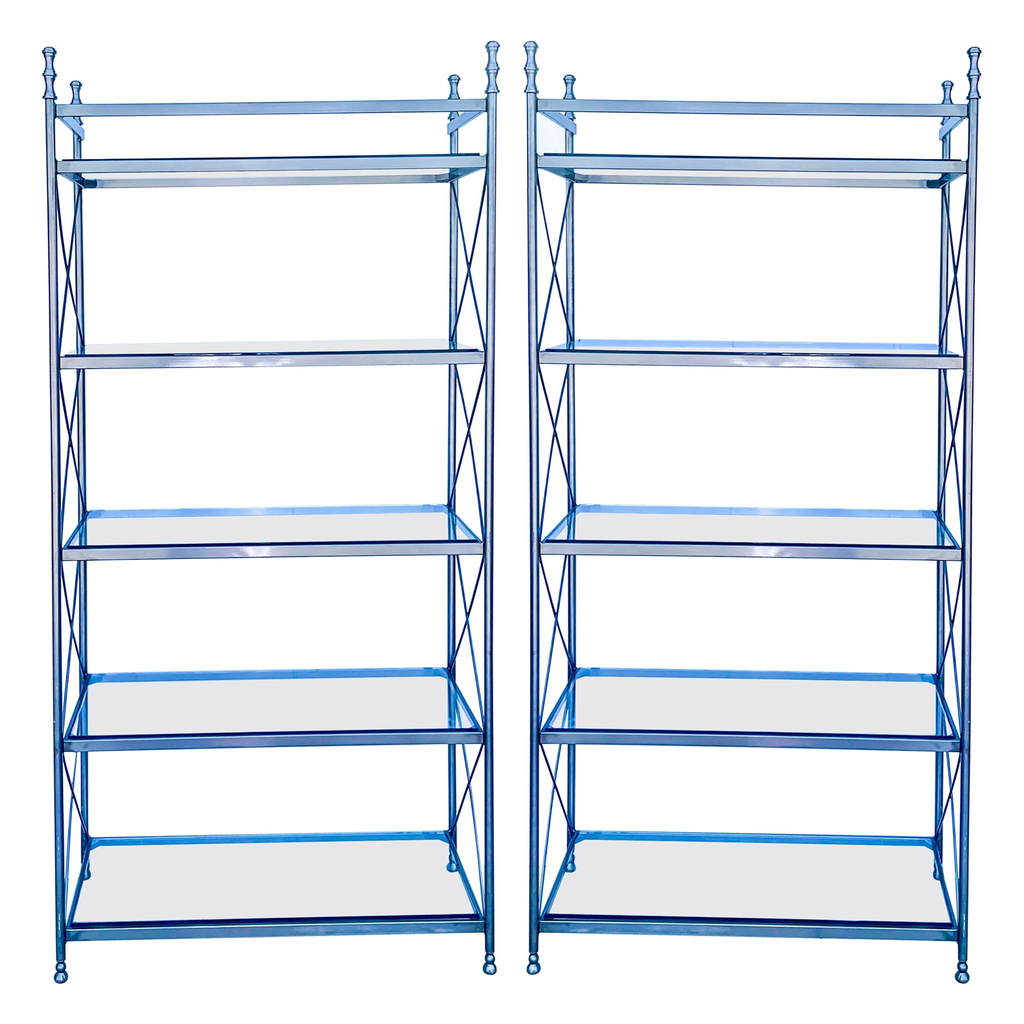 20th-C. Maison Jensen Neo-Classical Style Steel Etageres or Shelves, Pair 