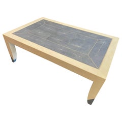 Karl Springer Blue Shagreen and Leather Wrapped Coffee Table