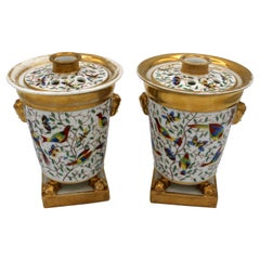Antique Mid 19th Century Pair of French Old Paris Porcelain Bough Pots