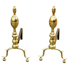 Antique American Federal Brass Belted Double Lemon Top Andirons