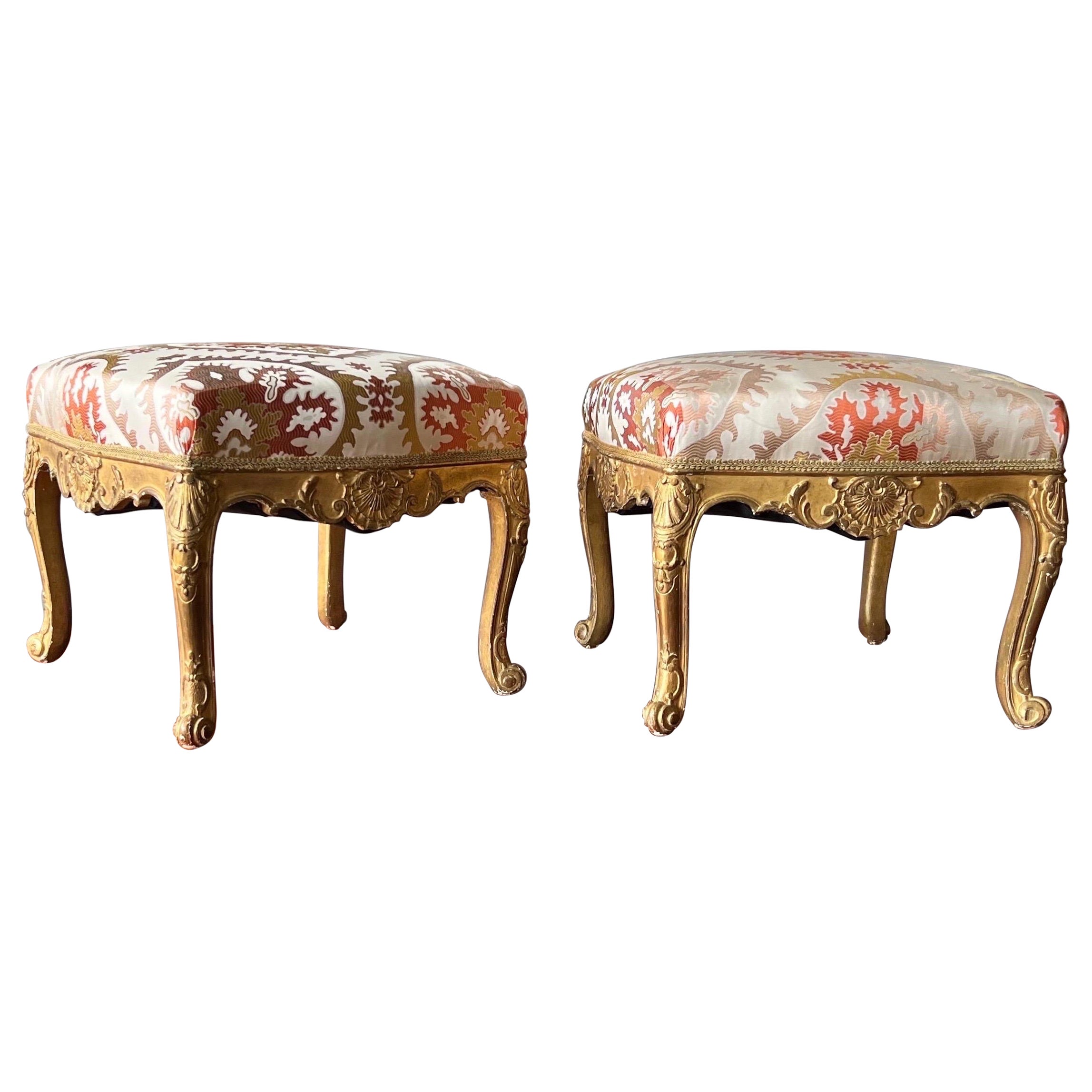 Fantastique paire de tabourets français en or doré du 18ème-19ème siècle