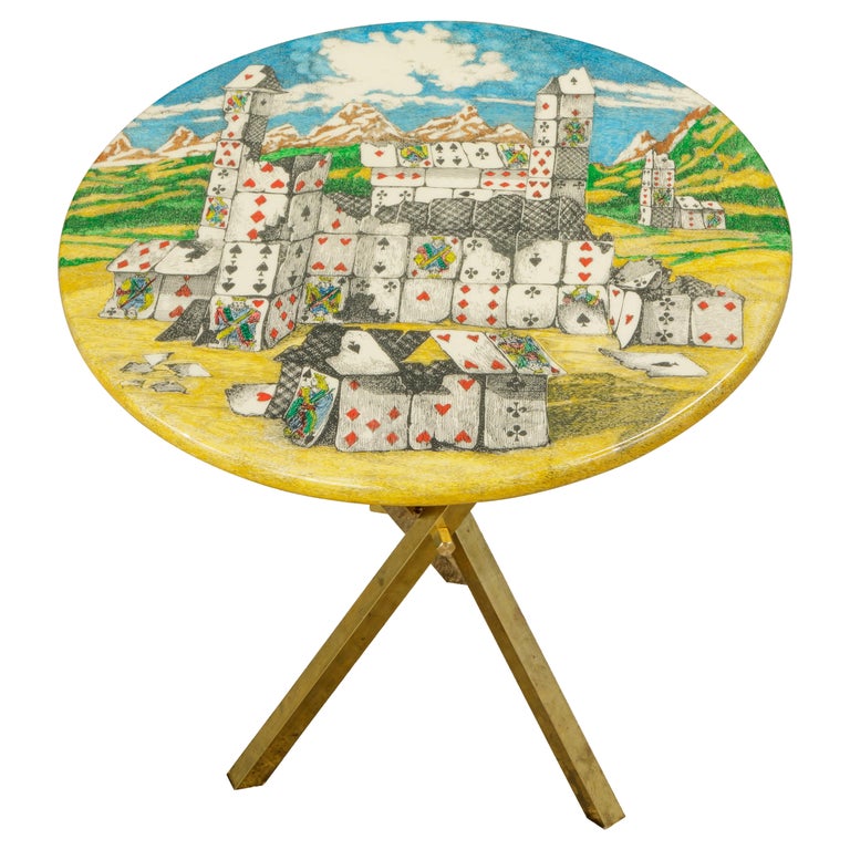 Rare 'Città di Carte' (City of Cards) Side Table by Piero Fornasetti, Signed  For Sale