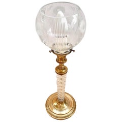 Antique French Gilt Bronze and Cut Crystal Candlestick Lamp