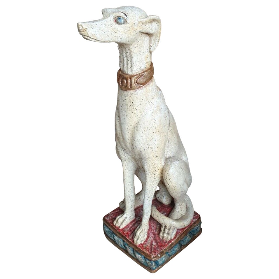 Huge Mid Century Italian Ceramic White Greyhound Statue at 1stDibs