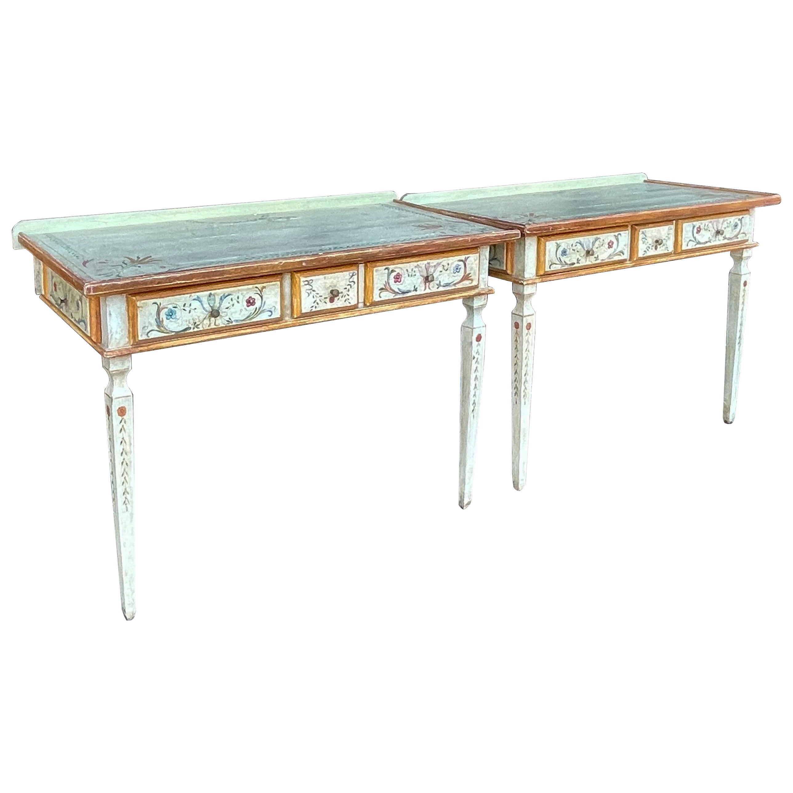 Venetian Style Hand Painted Console Tables / Desks by Niermann Weeks-Pair