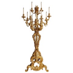 Antique Huge Louis XV Candelabra in Wrought Bronze from Thomire Style