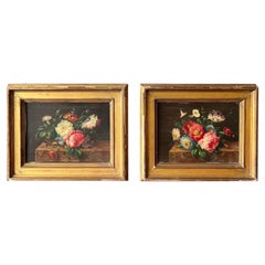 Pair of Small Scale 18th-19th Century Flemish School Still Life Oil on Boards