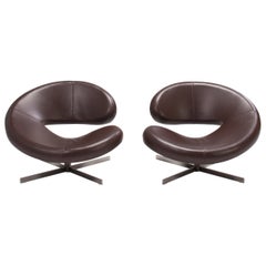 2 fauteuils en cuir marron Nuage Roche Bobois par Manzoni &amp;amp; Tapinassi, lot de 2