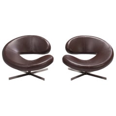 Roche Bobois by Manzoni &amp;amp; Tapinassi Nuage 2 braune Ledersessel, 2er-Set