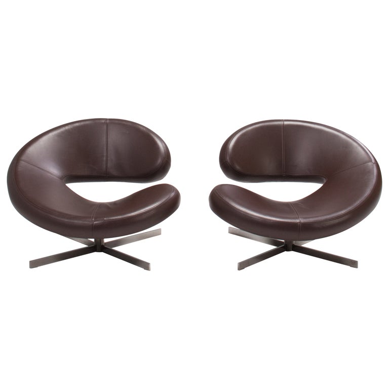 Roche Bobois by Manzoni and Tapinassi Nuage 2 Brown Leather Armchairs, Set  of 2 at 1stDibs | roche bobois nuage, nuage roche bobois