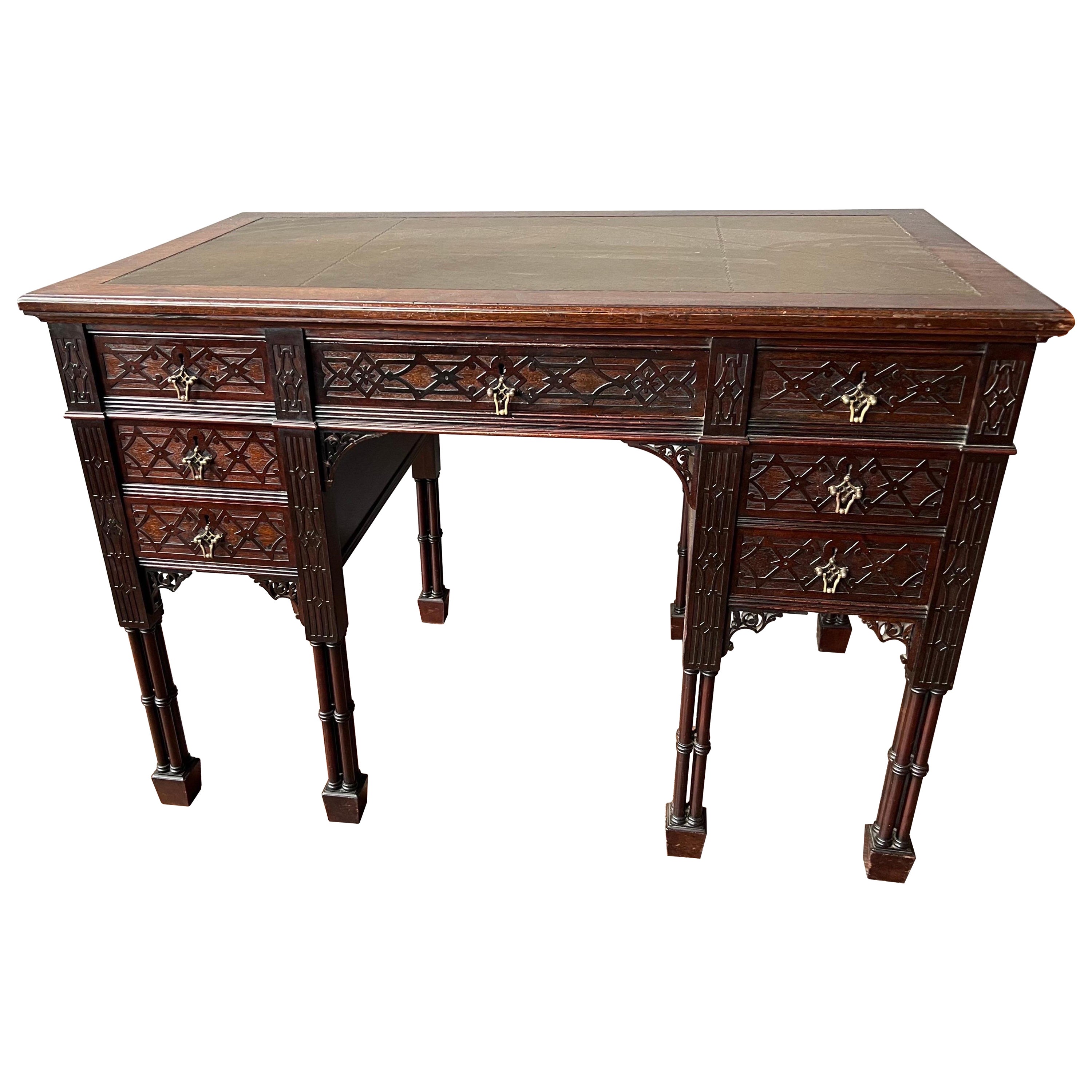 19th Century Edwards and Roberts Leather Top Desk with Faux Bamboo Legs For Sale