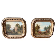 Small Pair of 19th Century Continental Paintings in Original Giltwood Frames