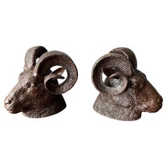 Pair of 20th century Rams Heads Bookends or Paperweights 