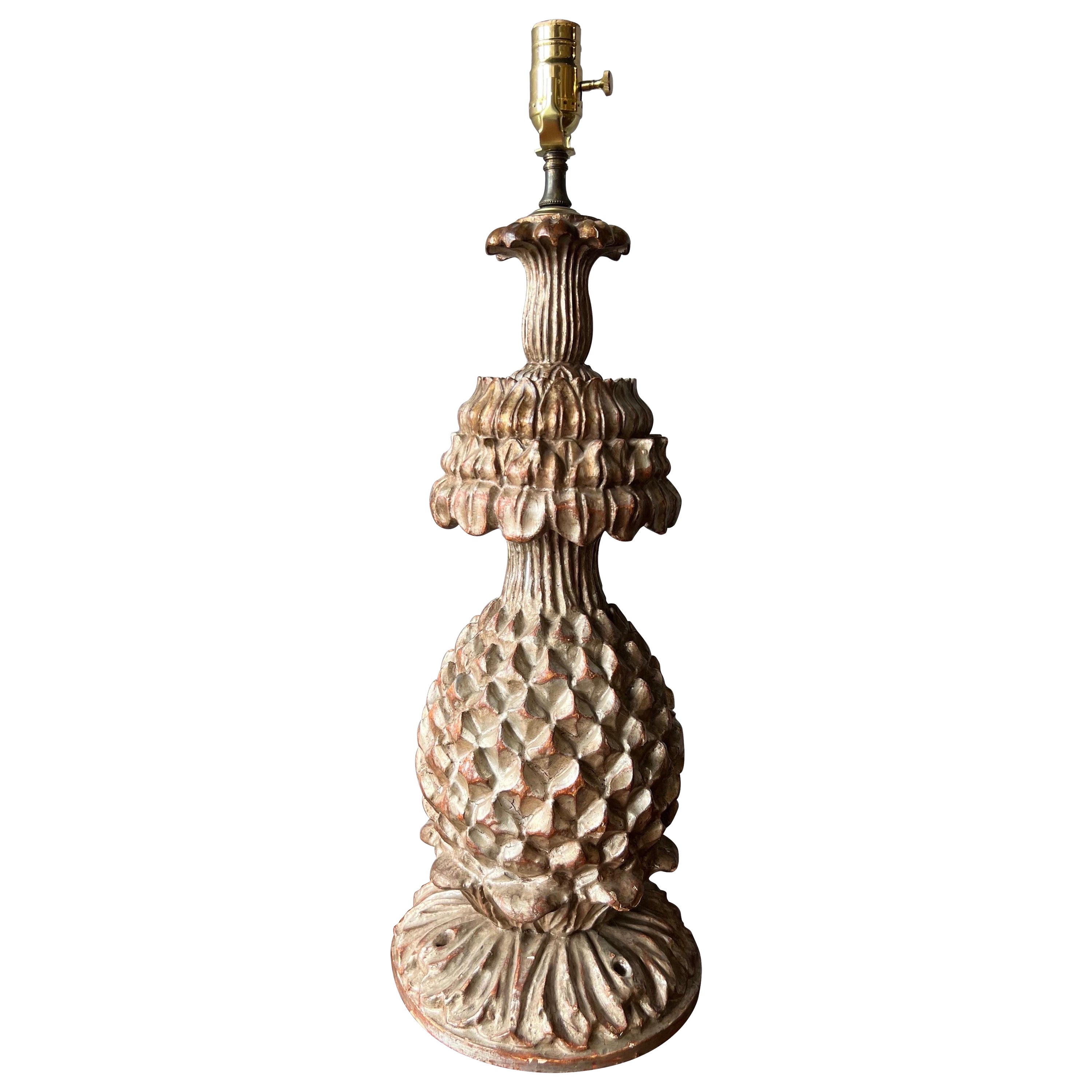 19th Century Silver Leaf Stylized Pineapple Form Lamp