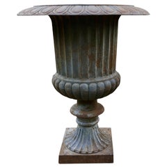 Large Cast Iron Garden Urn with Distressed Shabby Paint