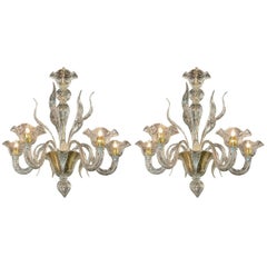 Pair of Murano Bubble Glass Chandeliers