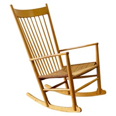 Hans Wegner Rocking Chair, Model J16 in Beech & Danish Cord, Mid-Century Modern