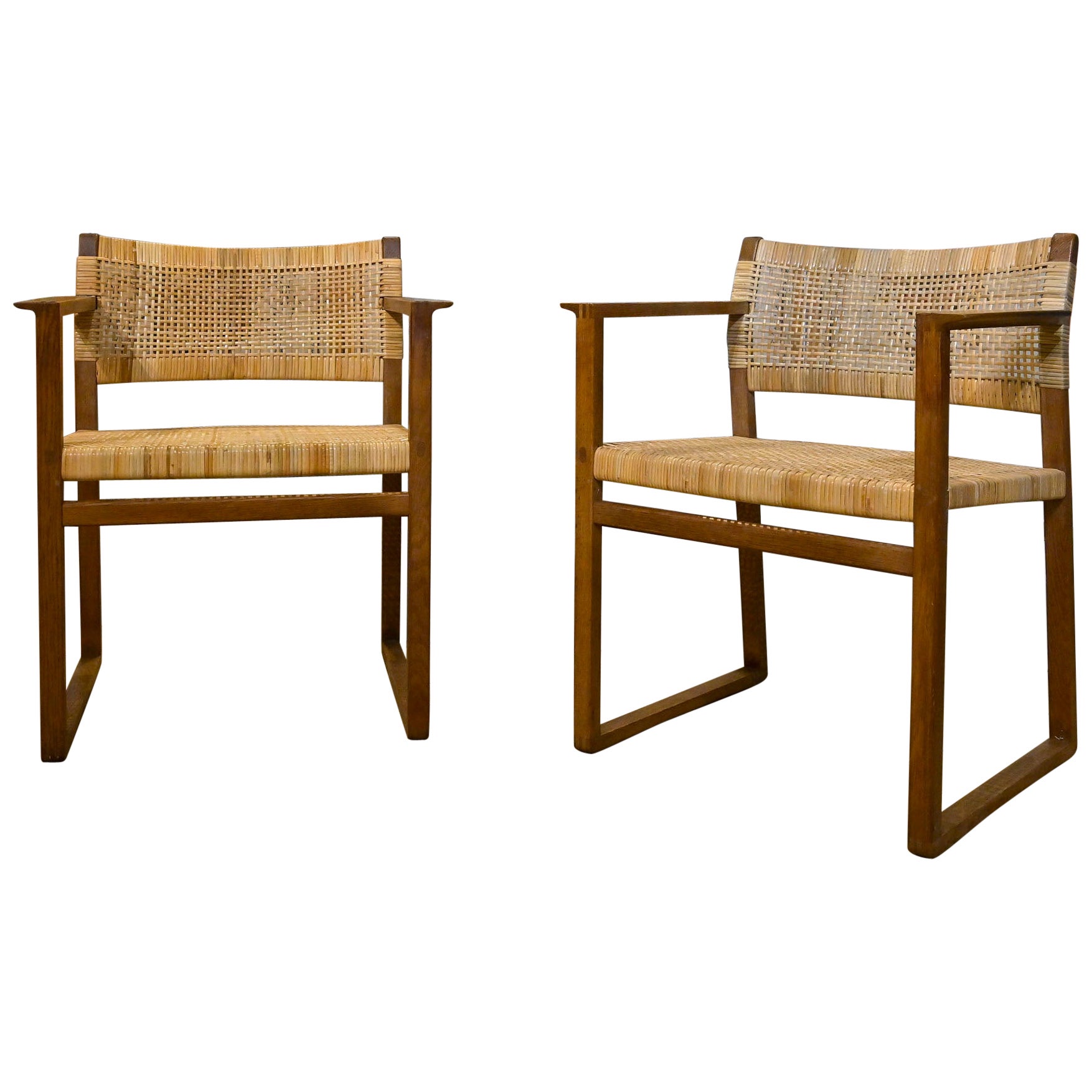 Pair of Armchairs Borge Mogenson BM-62 by Fredericia Stole Fabric Denmark