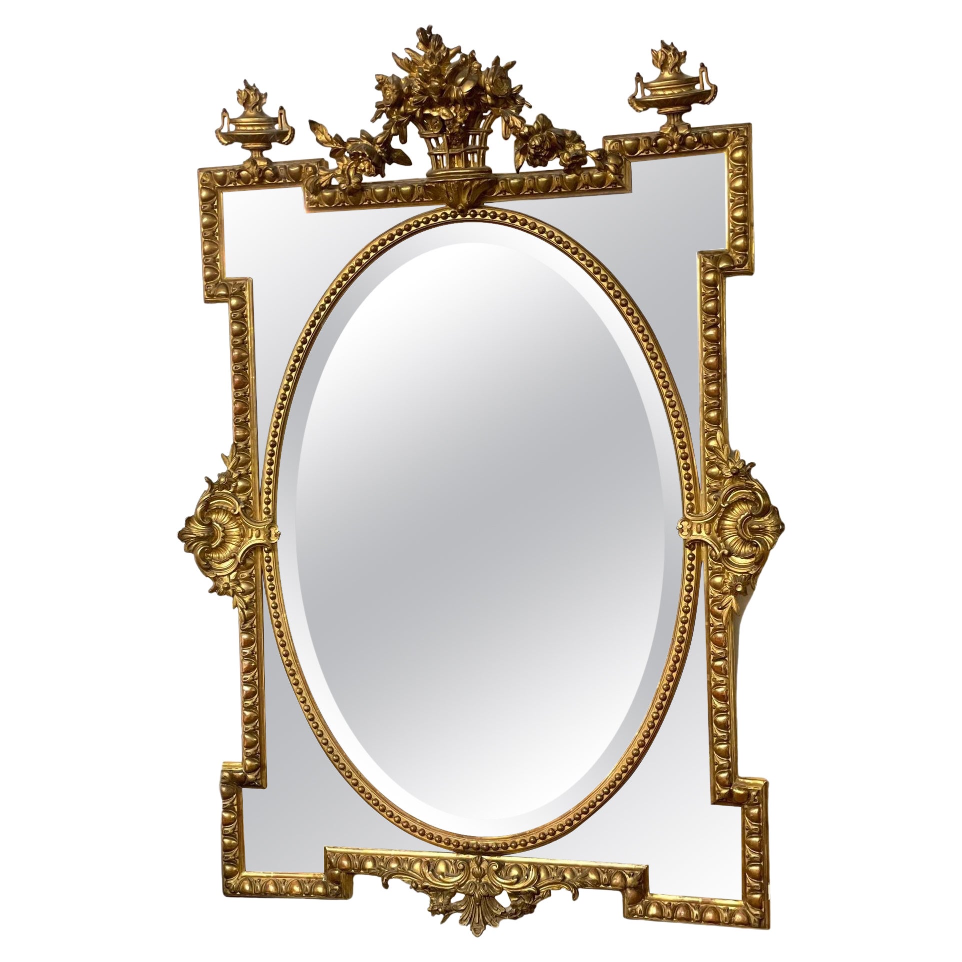19th Century Ornate Napoleon III Gilt Parcloses Wall Mirror from France
