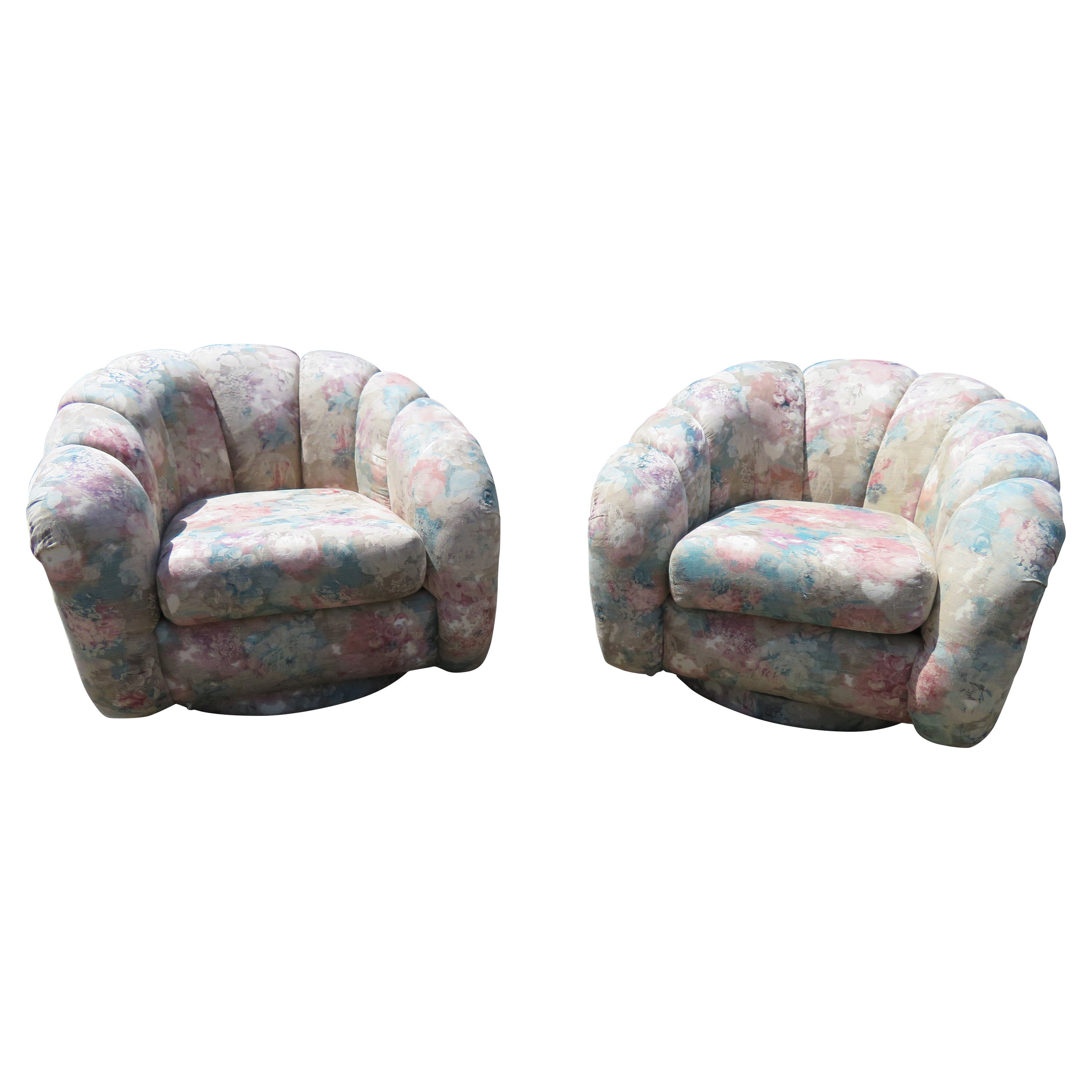 Lovely Pair of Directional Croissant Swivel Lounge Chair Mid-Century For Sale