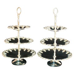 Vintage Pair Silver Plated Tiered Cake / Biscuit Stands 20th C