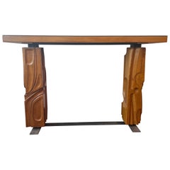 Carved Wood & Metal Console by Gianni Pinna