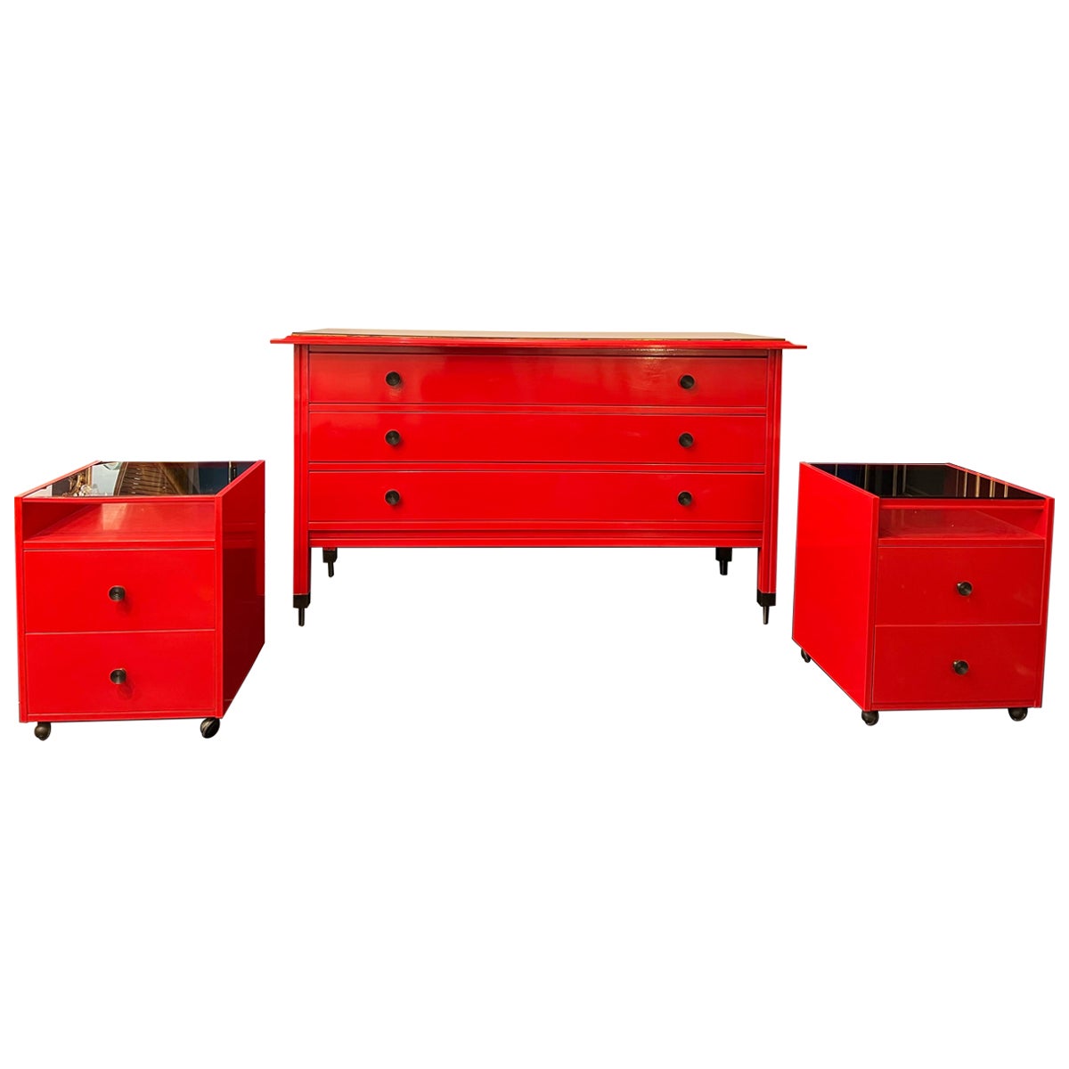 Iconic Three Drawers Commode and a Pair of Nightstands by Carlo De Carli