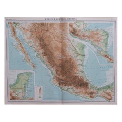 Large Original Vintage Map of Mexico, circa 1920