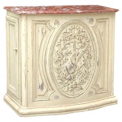 19th Century French Louis XVI Marble Top Painted Counter, Bar