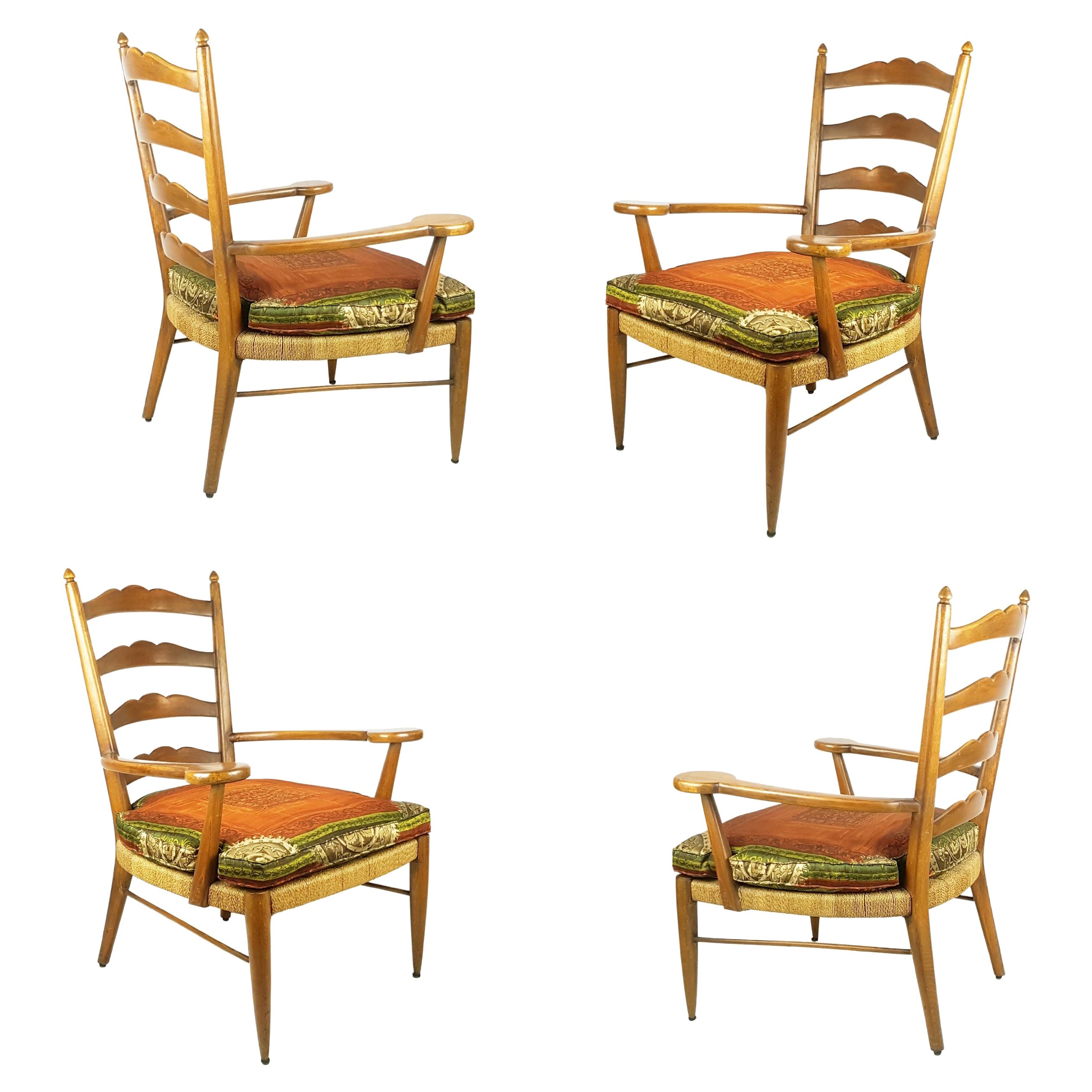 Rare Pair of Wood & Rope 1949 Armchairs by Ico Parisi For Sale