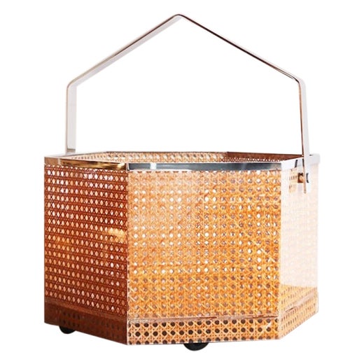 Italian Lucite, Rattan and Chrome Cart on Wheels For Sale at 1stDibs