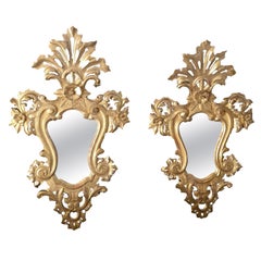 Pair of Mirrors in Carved and Gilded Wood, Pure Gold Leaf, Louis XV Style