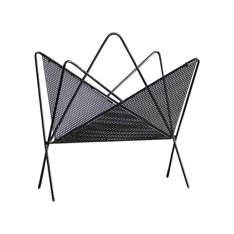 Mathieu Mategot Black Butterfly Magazine Holder with Folded Perforated Metal For Sale