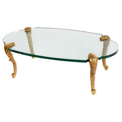 Wonderful P.E. Guerin Louis XV Leaf Cartouche Bronze Glass Coffee Cocktail Table