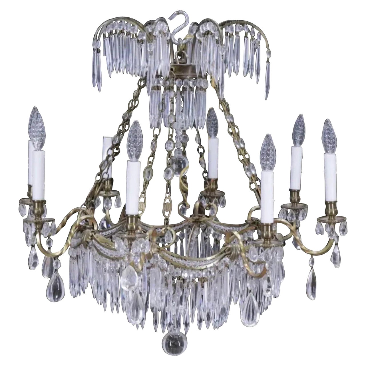 Fine French Neoclassical Russian Baltic Empire Doré Bronze Crystal Chandelier