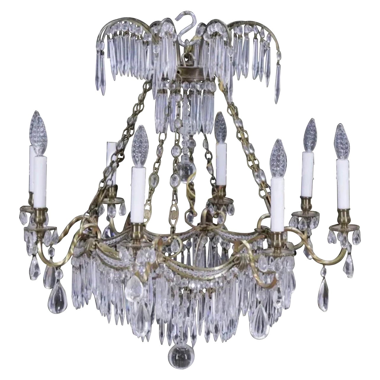 Fine French Neoclassical Russian Baltic Empire Doré Bronze Crystal Chandelier   For Sale