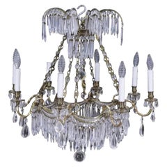 Vintage Fine French Neoclassical Russian Baltic Empire Doré Bronze Crystal Chandelier  