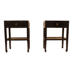 Vintage Pair of Black Lacquer End Tables