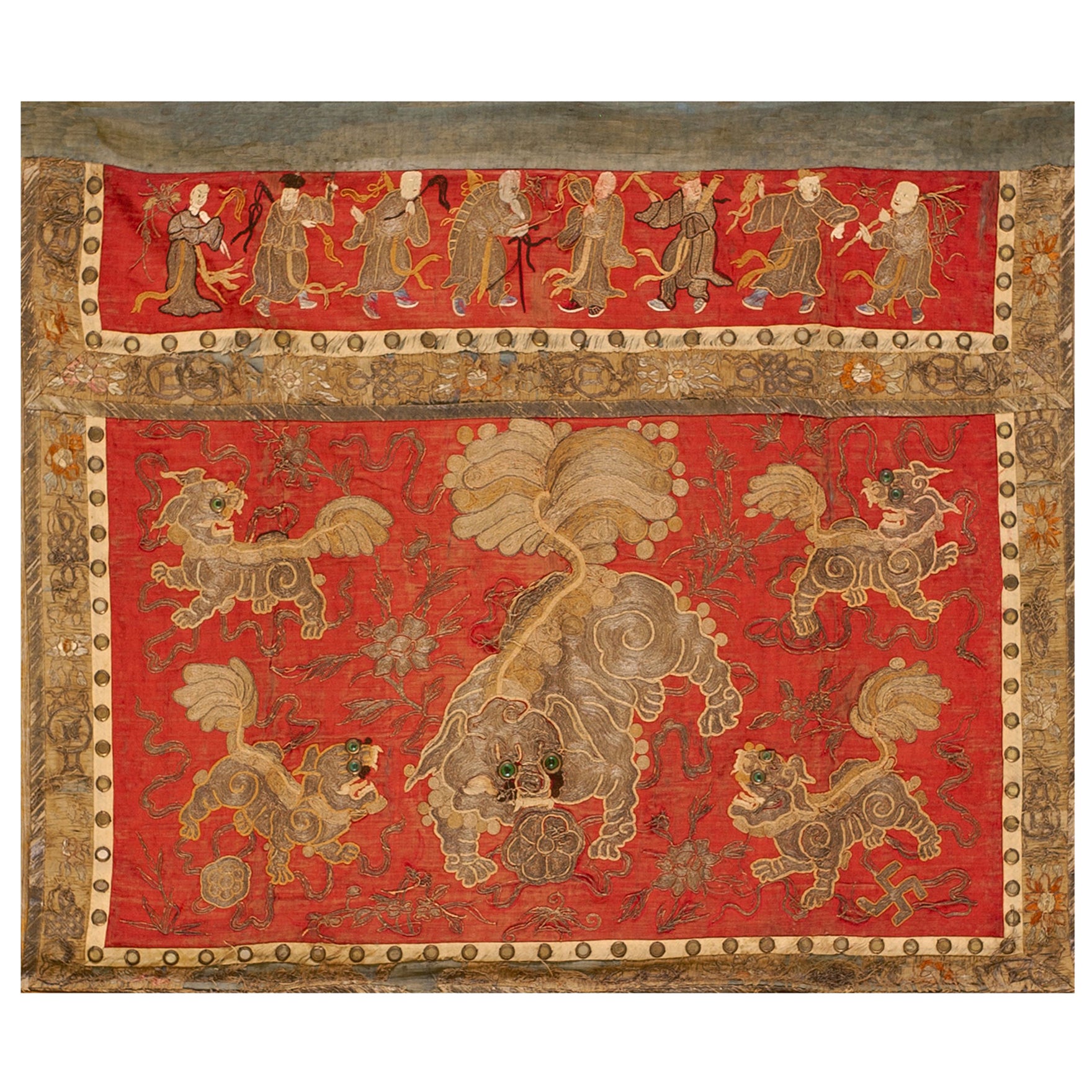 broderie chinoise en soie des années 1920 (93 x 107 cm) 