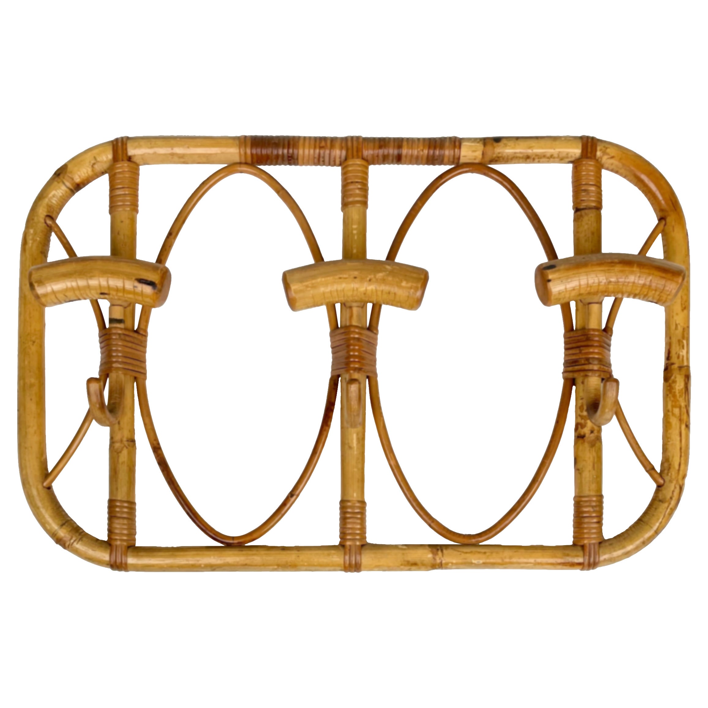 Midcentury Bamboo and Rattan Coat Rack, Italy 1960s