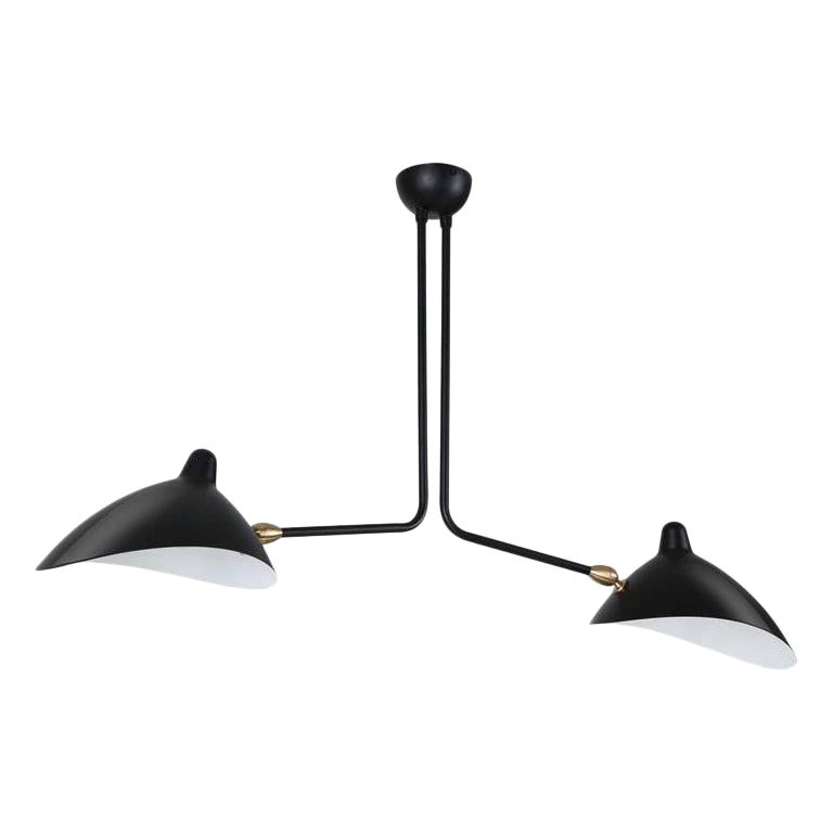 Serge Mouille - Ceiling Lamp with 2 Arms in Black For Sale