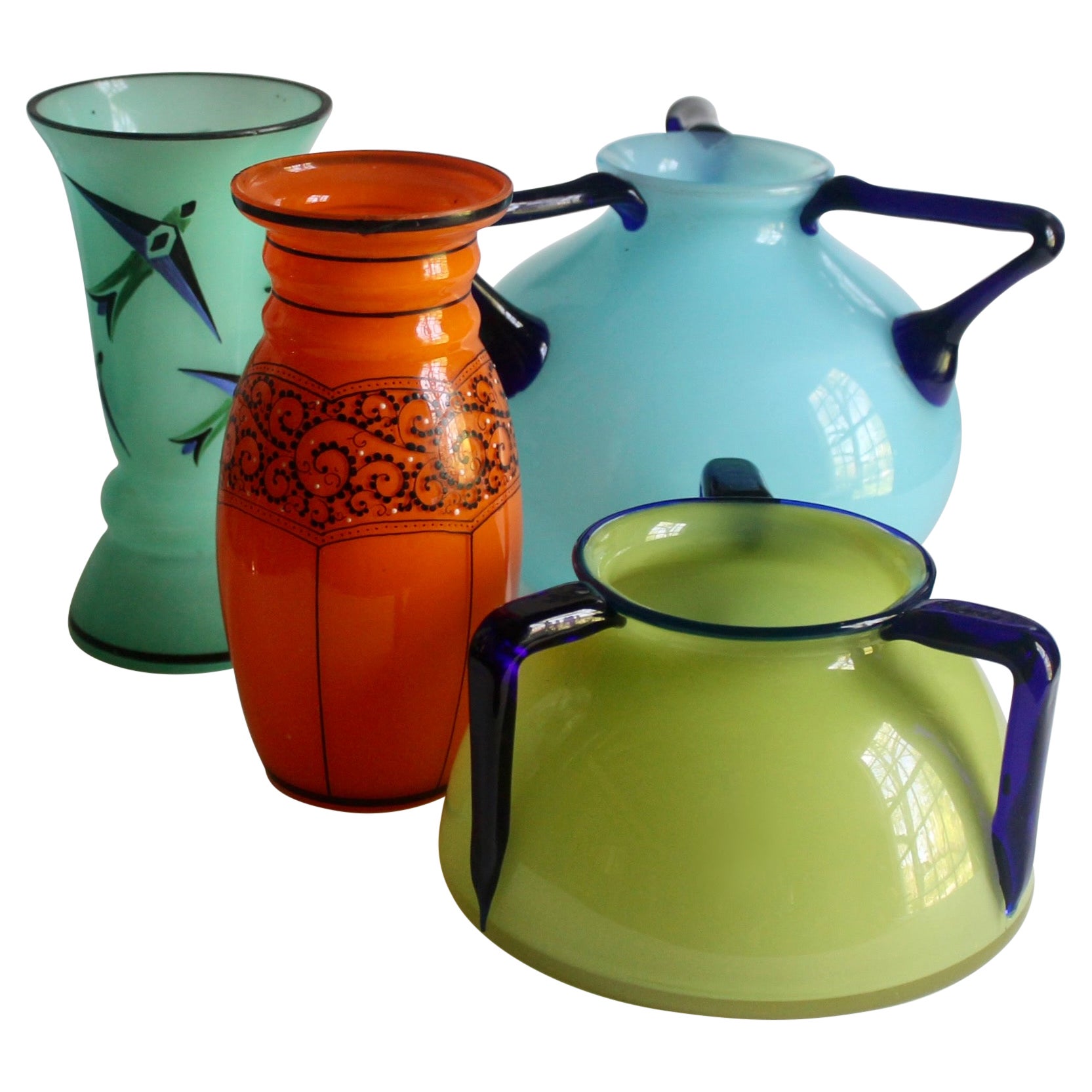 Four Czech "Tango Glass" Vases Manner Michael Powolny and the Wiener Werkstatte  For Sale